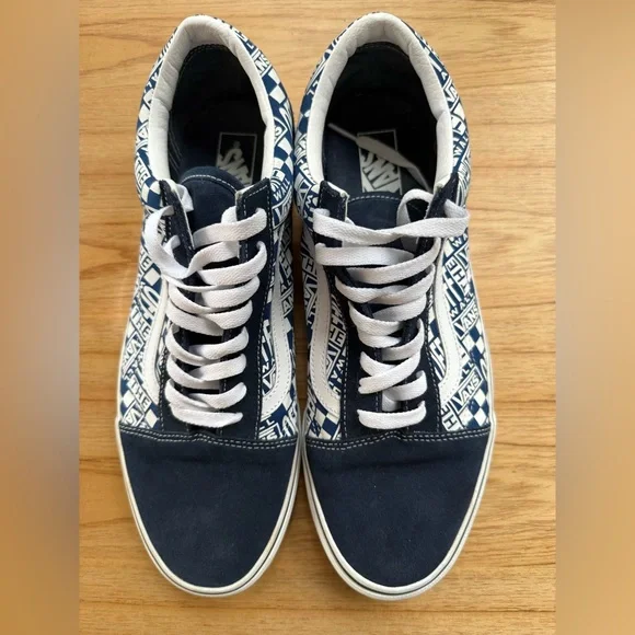 Vans Old Skool Navy Logo Checker Print Sneakers | Men’s Size 13 - Picture 4 of 11